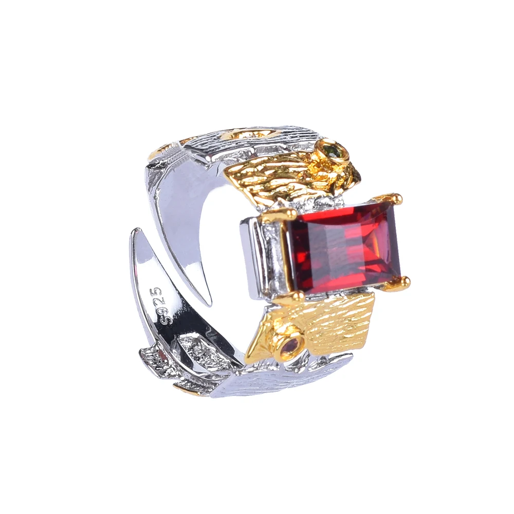 Natural Garnet Ring Italian Handicraft Retro Elegant Ring 925 Silver Gold Plated Natural Garnet Ring