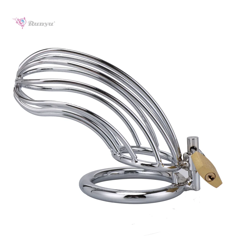 Bondage Gear Stainless steel Male chastity device cage cock cage with 3 sizes penis rings