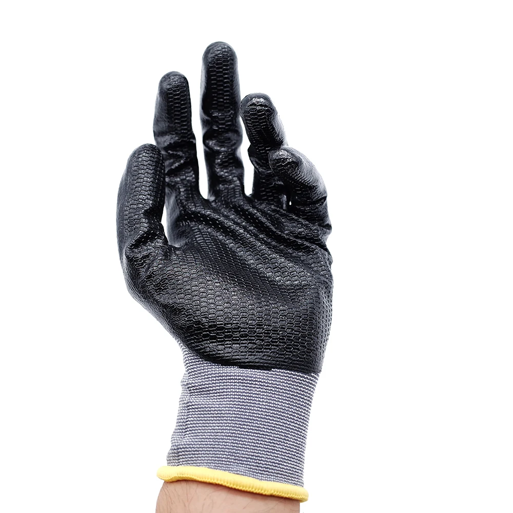 New Product 15G Grey Nylon And Spandex Black Micro Finish Coated Dipped Nitrile Safety  Glove