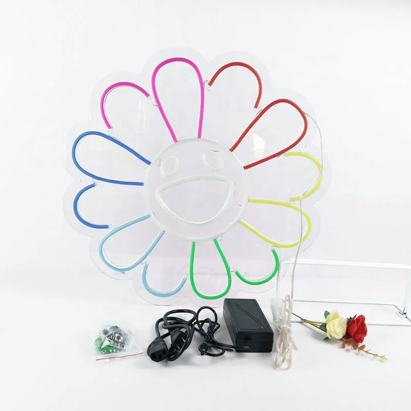 
Amazon Hot Free Shipping USB Colorful Smiley Face Sunflower Neon Sign Gifts Big Rainbow Flower Neon Sign for Wall 