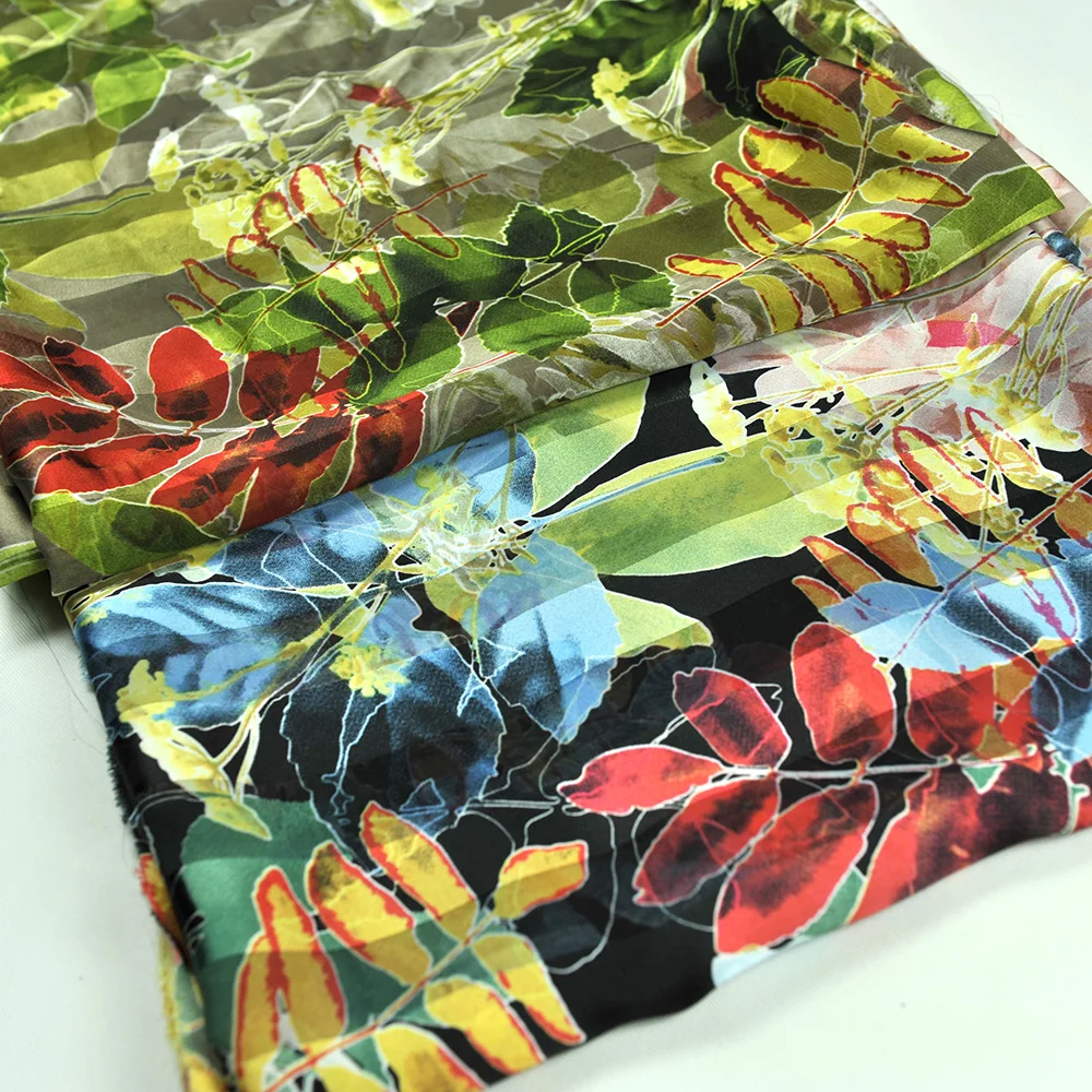 Elegant flower printed silk satin stripe chiffon georgette Dubai China fabric