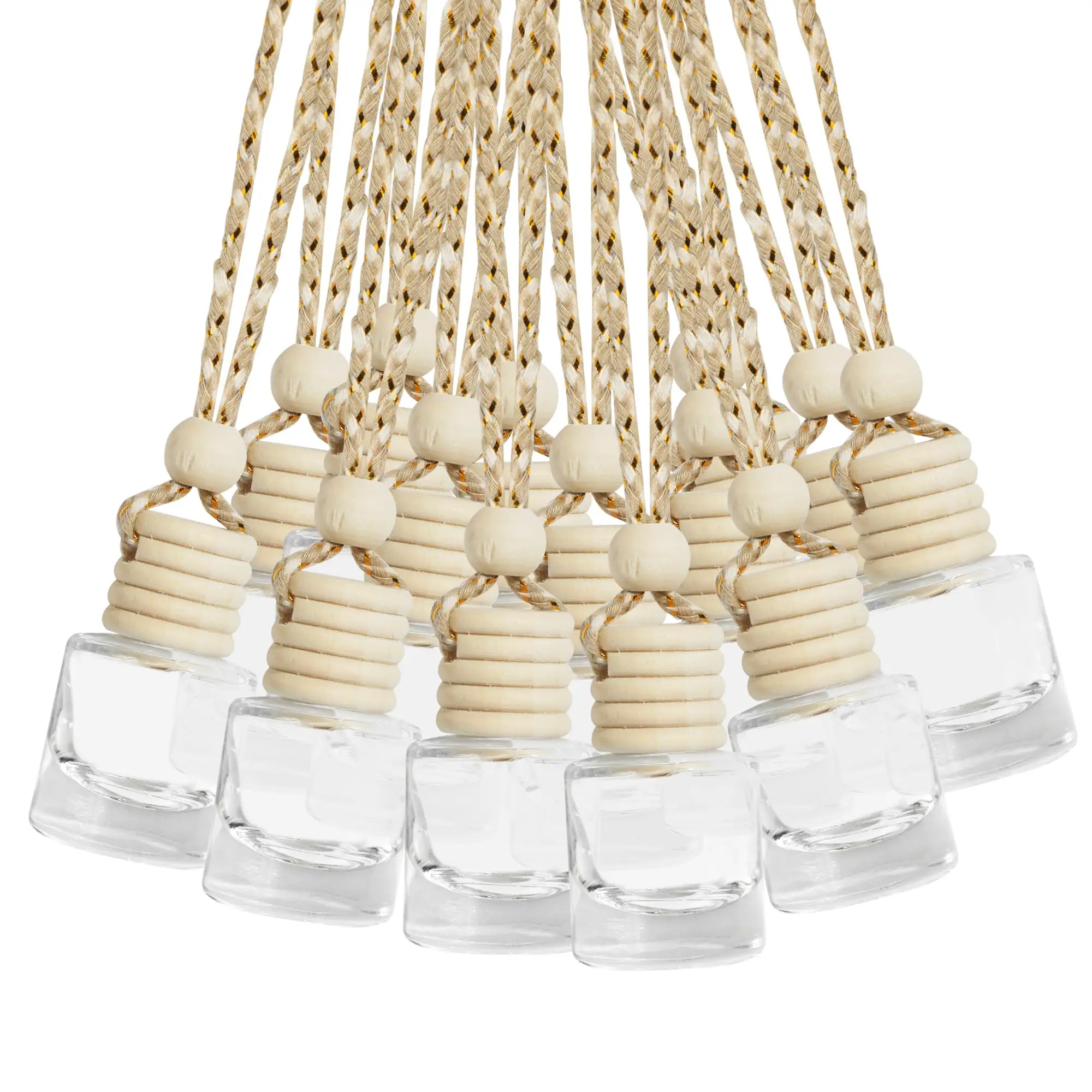 Factory wholesale Car Perfume Bottle Empty Reusable Wood Hanging Car Aroma Diffuser 8ml Car Perfume Bottle With Wooden Lids