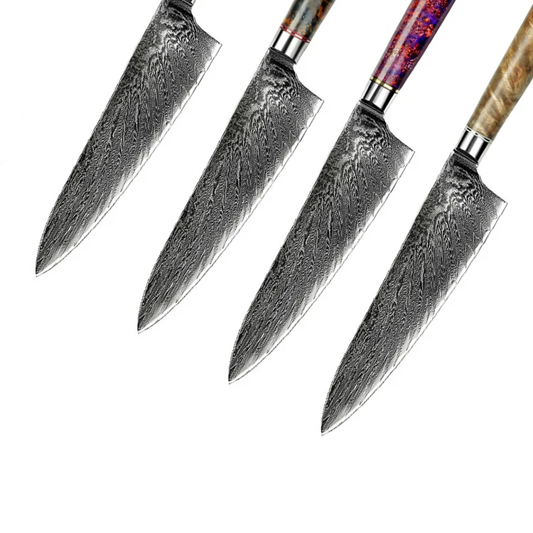 7.7 Inch Blade Damascus Chef Knife Set Luxurious Moroccan Design VG10 Steel Wood Handle Professional Kitchen Office Laser Logo