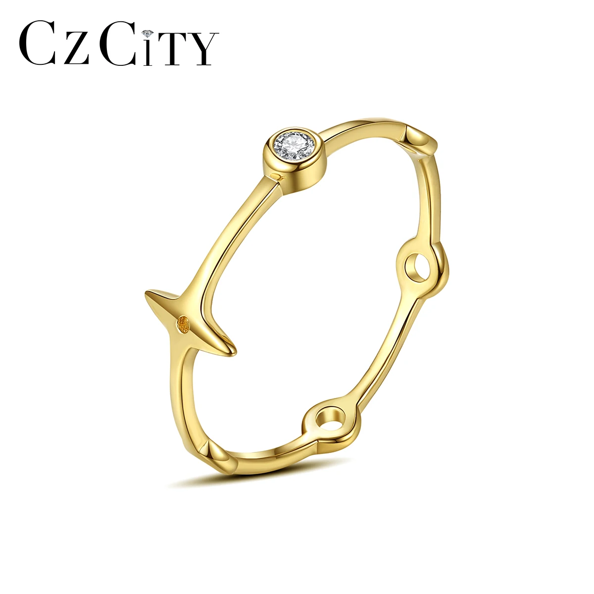 CZCITY Lady Star 18K Silver 925 Jewelry Wedding Cubic Zirconia Pave Trendy S925 Diamond Thin Gold Ring