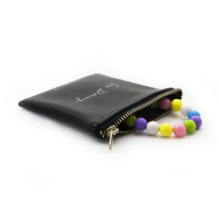 Black Zipper Top PU Leather Pouch Bag for Jewelry Packaging