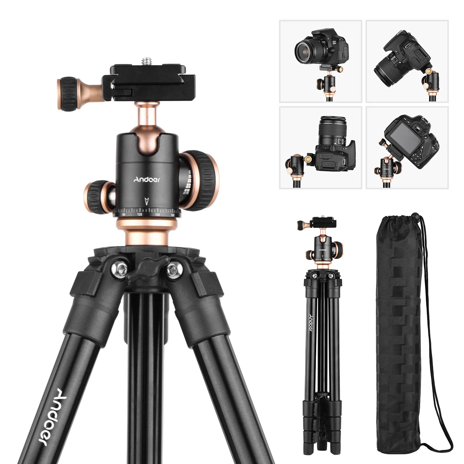Andoer Q160SA Adjustable Height Portable Travel Camera Tripod Stand Complete Tripods for