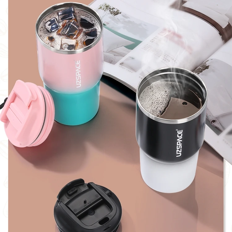 UZSPACE Customised Wholesale Portable Bulk Multi-Colored Aesthetic Heat Modern Souvenir Thermo Insulated Coffee Mugs with Lid