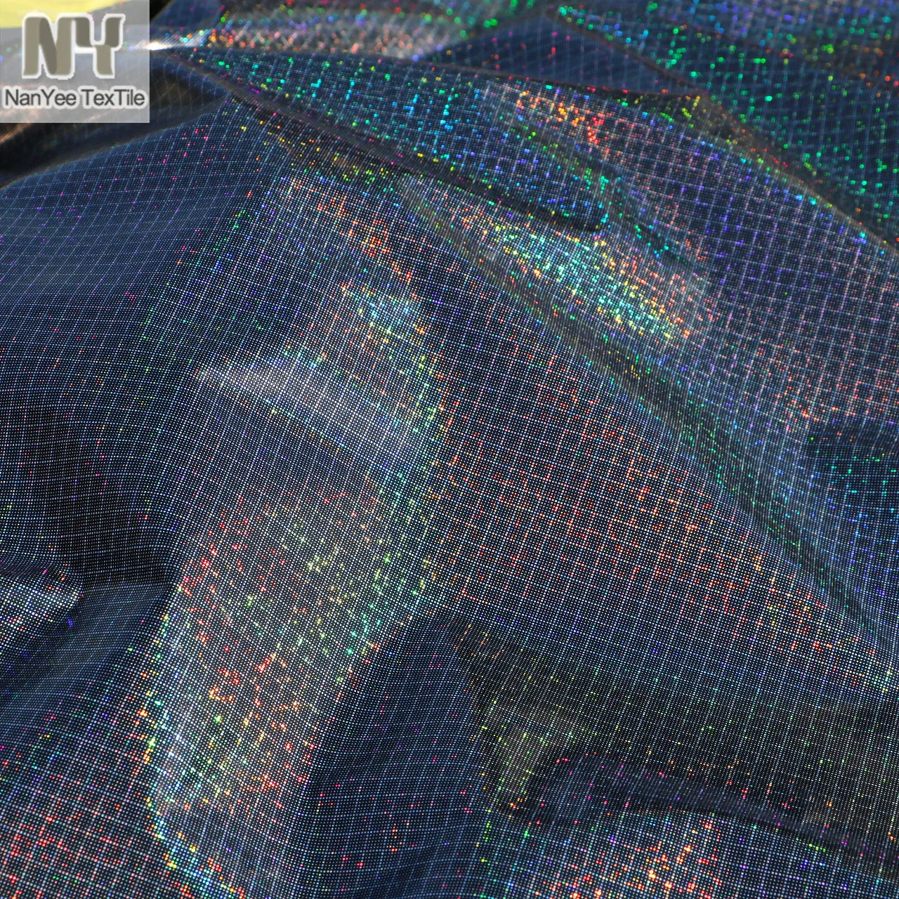 Nanyee Textile 135cm Width Small Checkerboard Waterproof Black Hologram PU Fabric