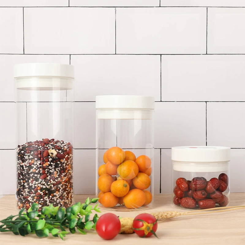 1200ML STAINLESS STEEL Glass Food Container One-button Sealed Tank Vacuum Fresh-keeping Jar Round Storage Boxes & Bins organizer