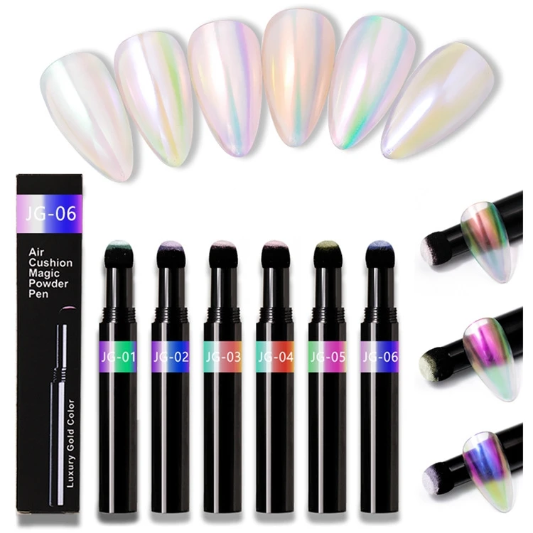 Aurora Glitter Chrome Holographic Magic Powder Custom Logo Air Cushion Magic Pen For Nail Art And Eye Shadow Easy To Color