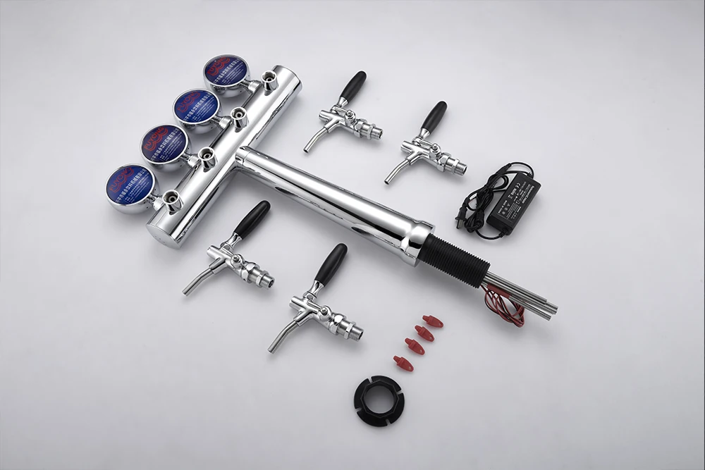 Beer Kegerator Font Stainless Steel T Type 4 Tap Beer Dispenser Draft Cooler Column Beer Tower