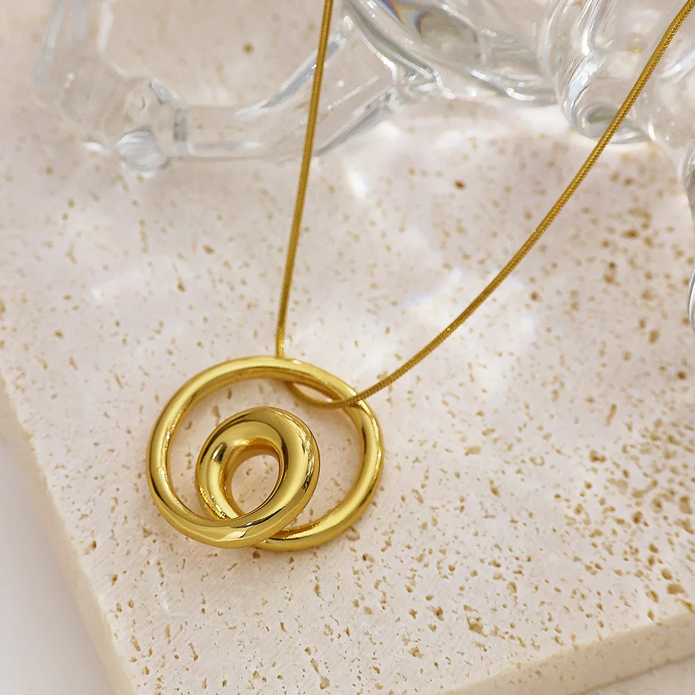 YIWU DAICY New arrival Geometric circle necklace stainless steel gold snake chain vortex thread necklace for women