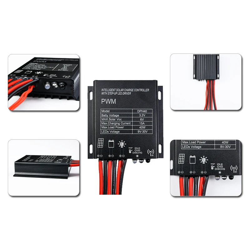Gloss DPH40 20A 3.2V Battery 40W PWM Solar Street Light Charge 6v Panels Outdoor System IP67 Controller
