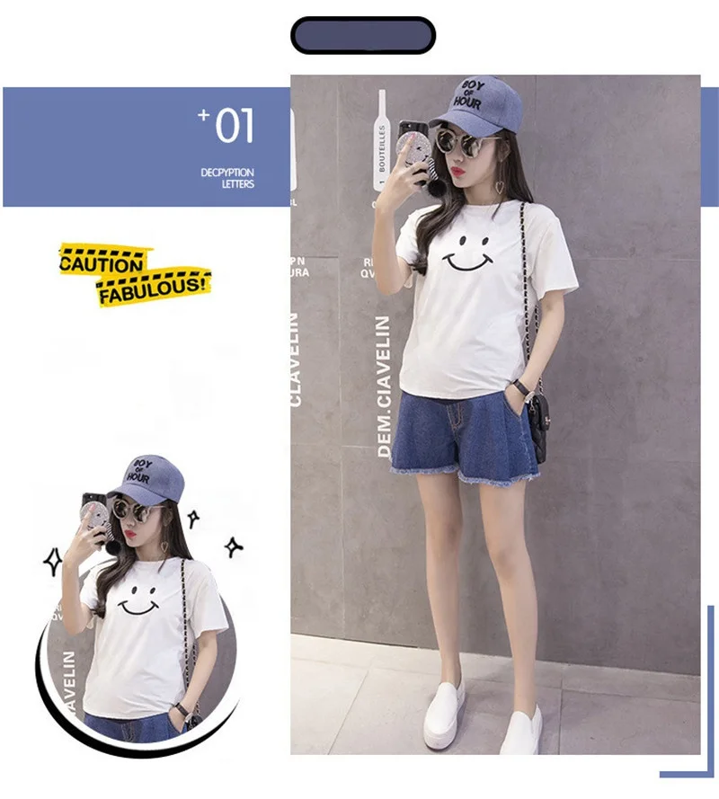 
Summer thin section casual denim edging pregnant women pants 