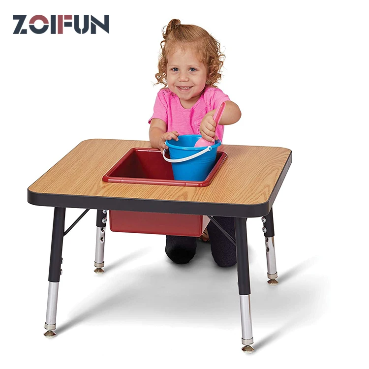 Playing table kids wooden table and chair set children toy height adjustable with building block table