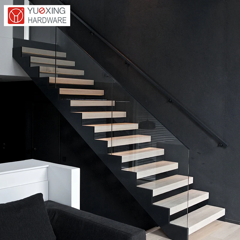 Versatile and practical zig-zag staircase for commercial buildings and public spaces wood marble glass steps straight stairs