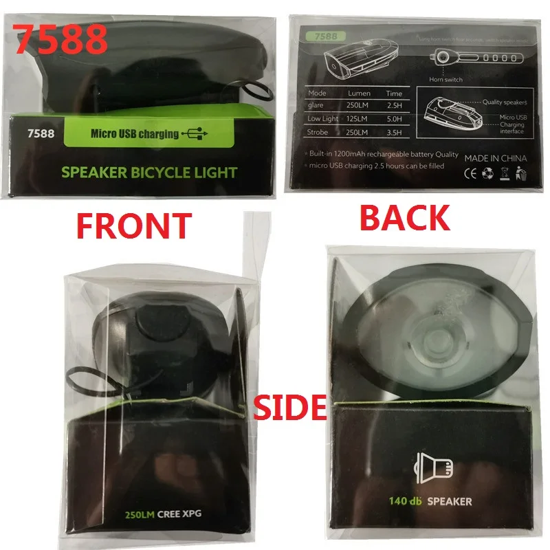 Bright USB Electric Bicycle Accessories Rechargeable Outdoor Front Led Light Set with speaker