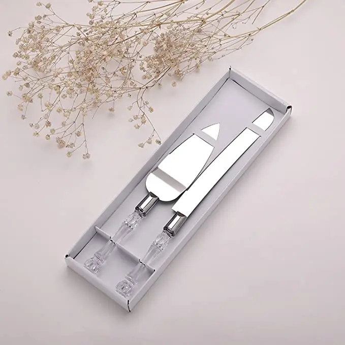 2 piece Gift pack stainless steel cake serving utensils crystal handle wedding knife server set for birthday and parties