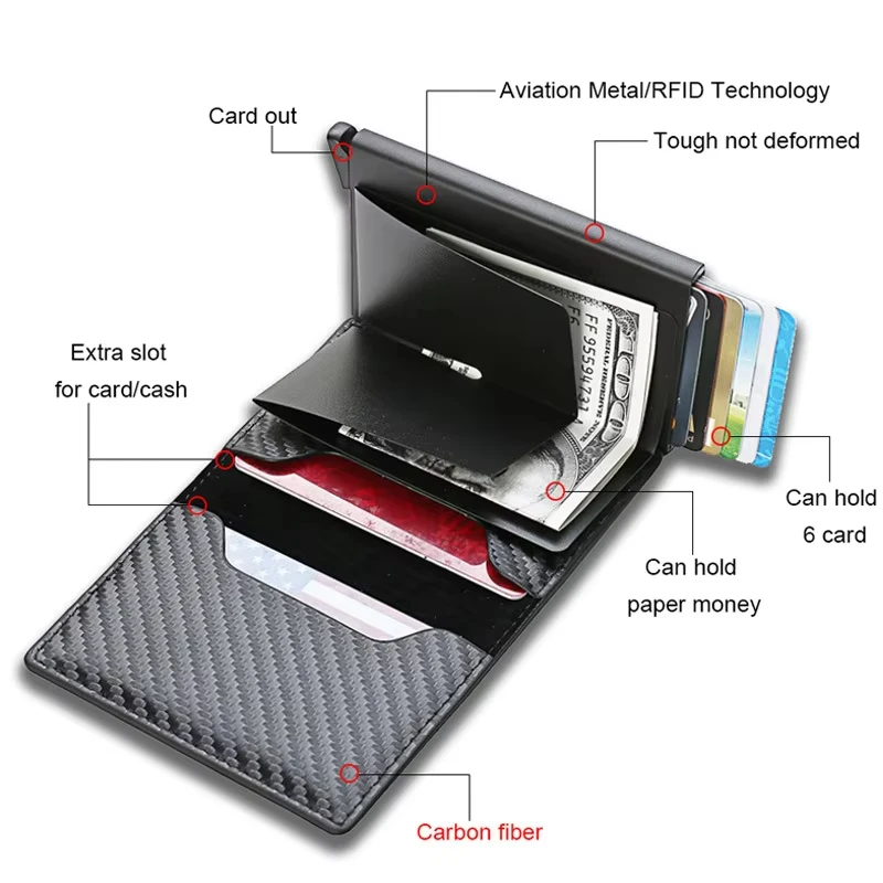 Smart Wallet Pop Up pu Leather Metal Rfid Business Minimalist Travel Blocking Automatic Aluminium id Credit Card Holder For Men