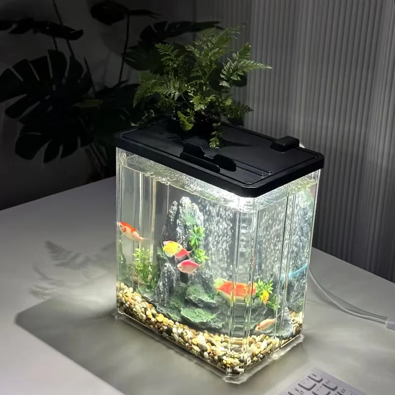 Transparent Acrylic Fish tank Ornamental Aquarium Landscaping with Cover Living Room Small Desktop Medium Size