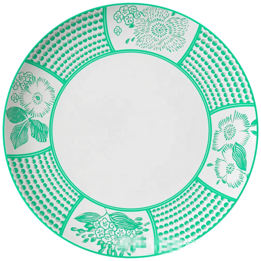 hot sale european style green pattern moonlight flat plate home cutlery set