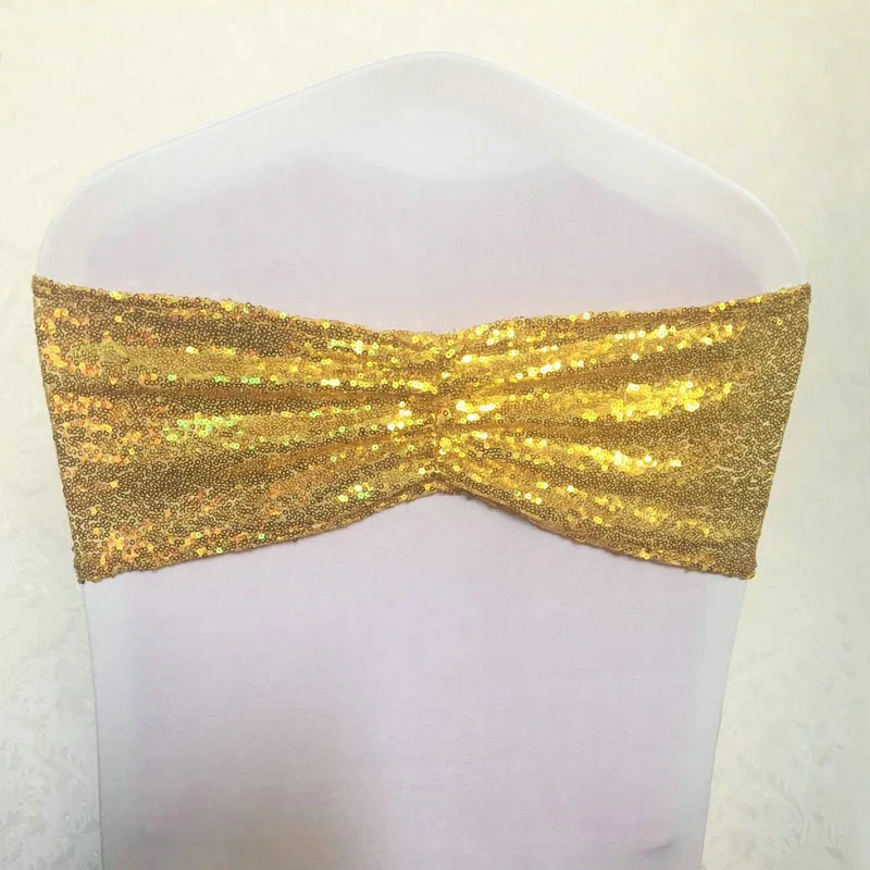 Sequin Ruffled Chair Band Spandex Custom Size Chair Sashes Outdoor Wedding Event Party Beach Decorations Stretch Chair Cover