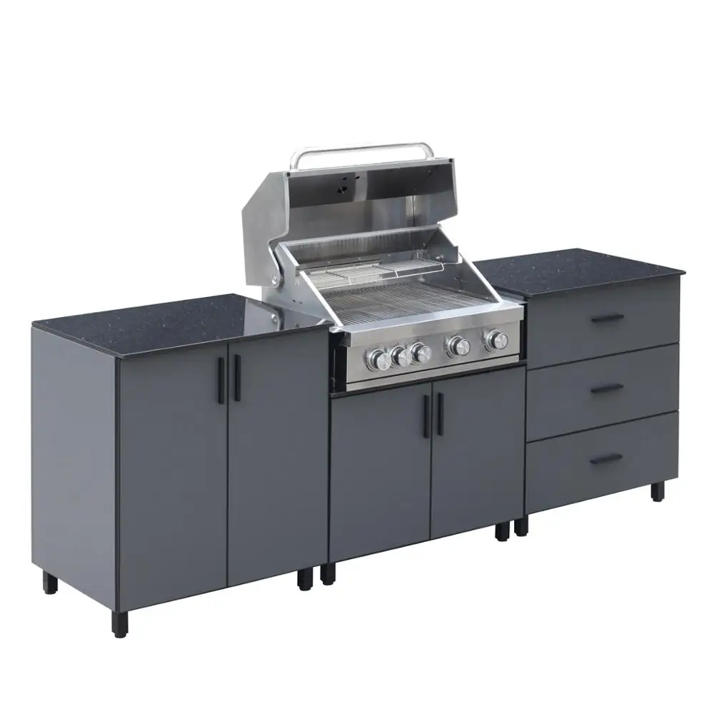 Water Proof Outdoor Kitchen Cabinet For Garden Modern Design Aluminum PVC Board  Outdoor Kitchen Cabinet