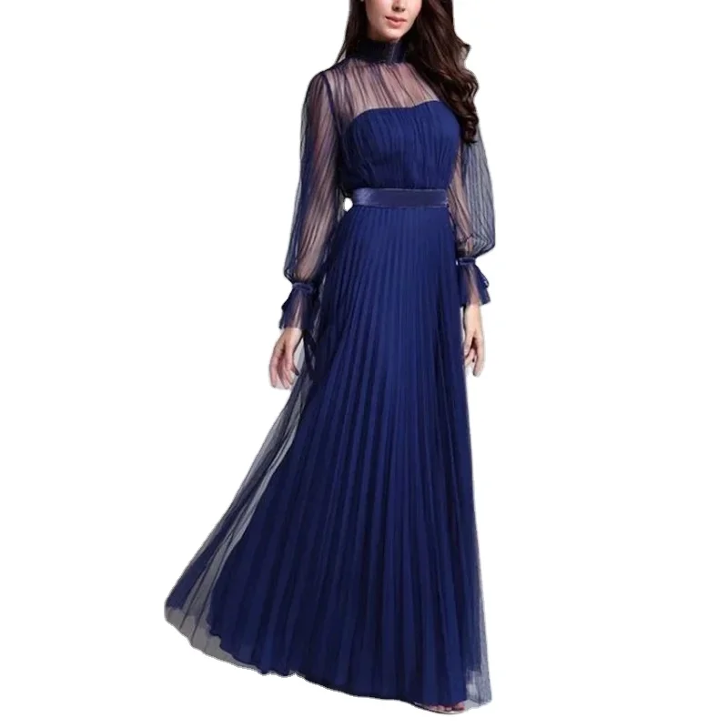 Customized European and American mesh style long sleeved dress, annual banquet evening dress, Chinese manufacturer