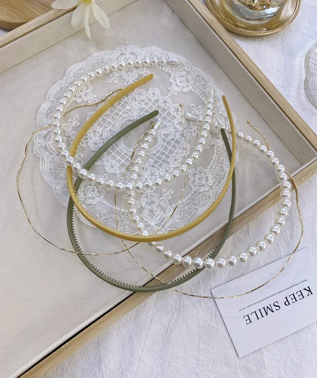 A20110208 Hair accessories set Korea designs handmade pearl pure color hairbands set girls headband women 2020