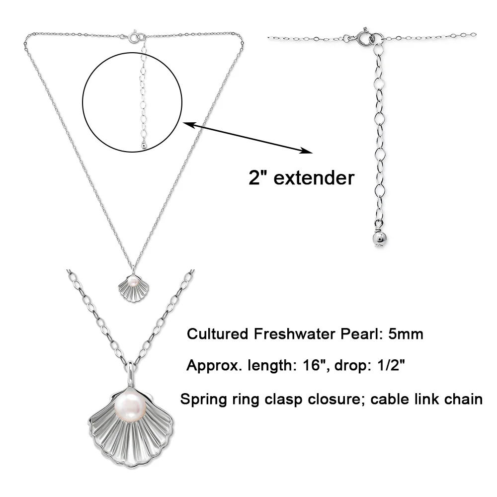 Custom 18k Gold Plated Sterling Silver Alloy Cable Chain Necklace Seashell Freshwater Pearl Shell Pendant Necklace