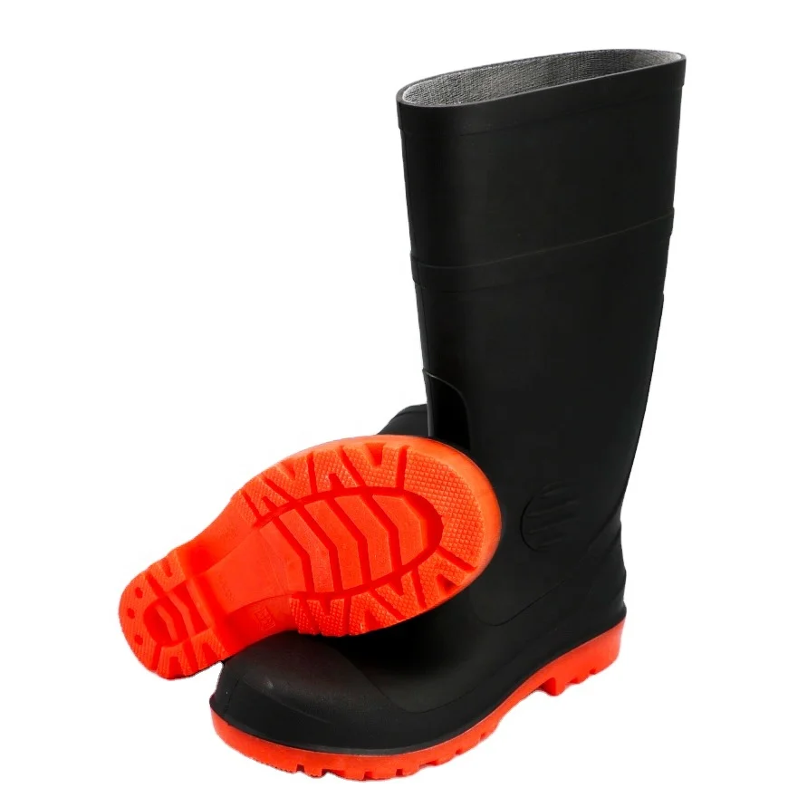 Rubber waterproof steel top PVC rain boots safety gumboots with steel toe  for factory price