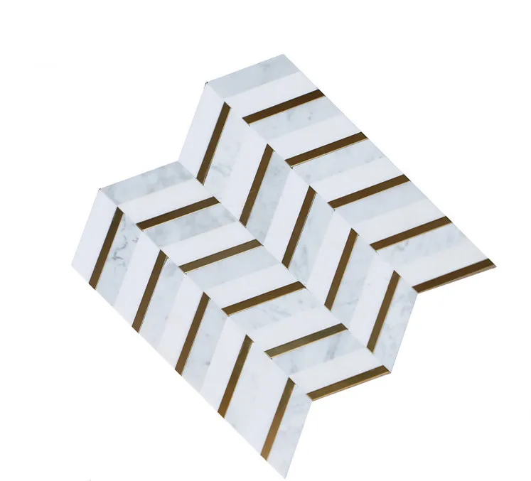 Light luxury stone mosaic brass gold stainless steel metal marble mosaic