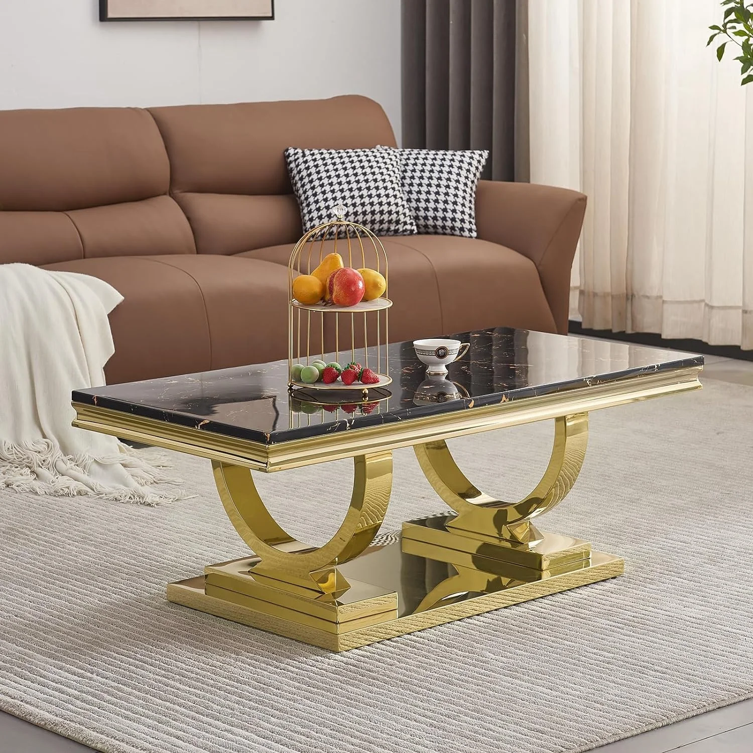 home furniture modern living room luxury metal black stone tv stand set marble tea coffee tables