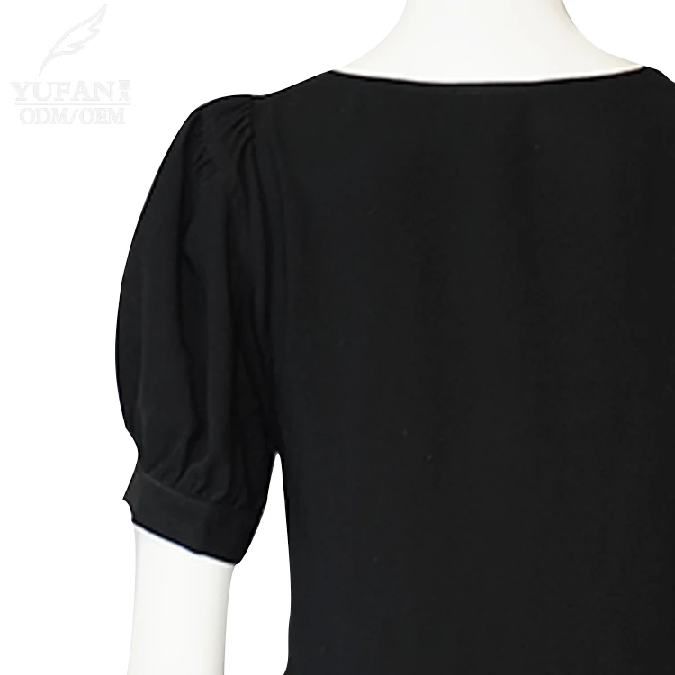 YuFan Custom Black Short Sleeve Casual Dress V Neck Mini Ladies Dresses High Quality Elegant Chiffon Women Clothes