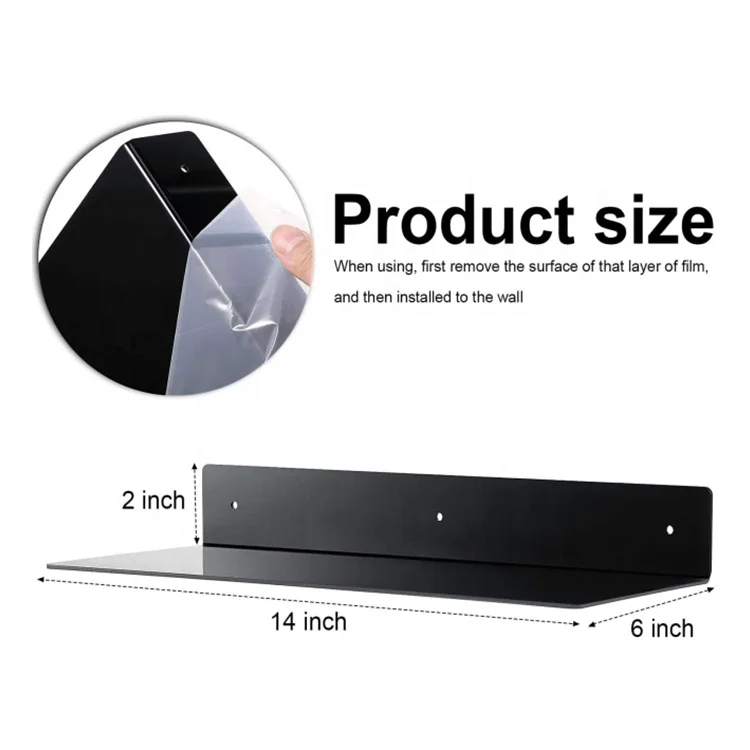 Modern and Simple Black Acrylic Wall Shelves Floating Shelves Kids Bookshelf with Holes for Home