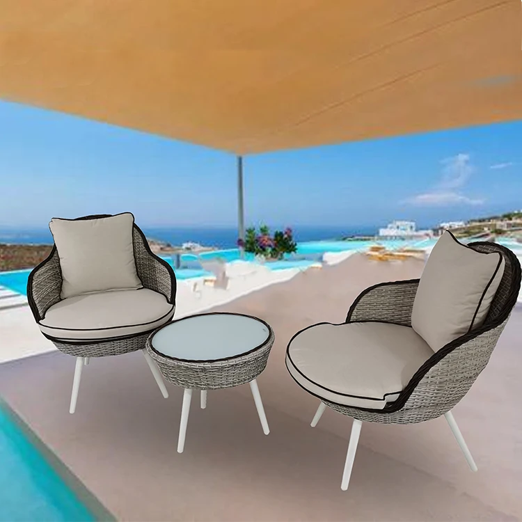 American New outdoor furniture garden chair set rattan chair 2 person seating group with cushion