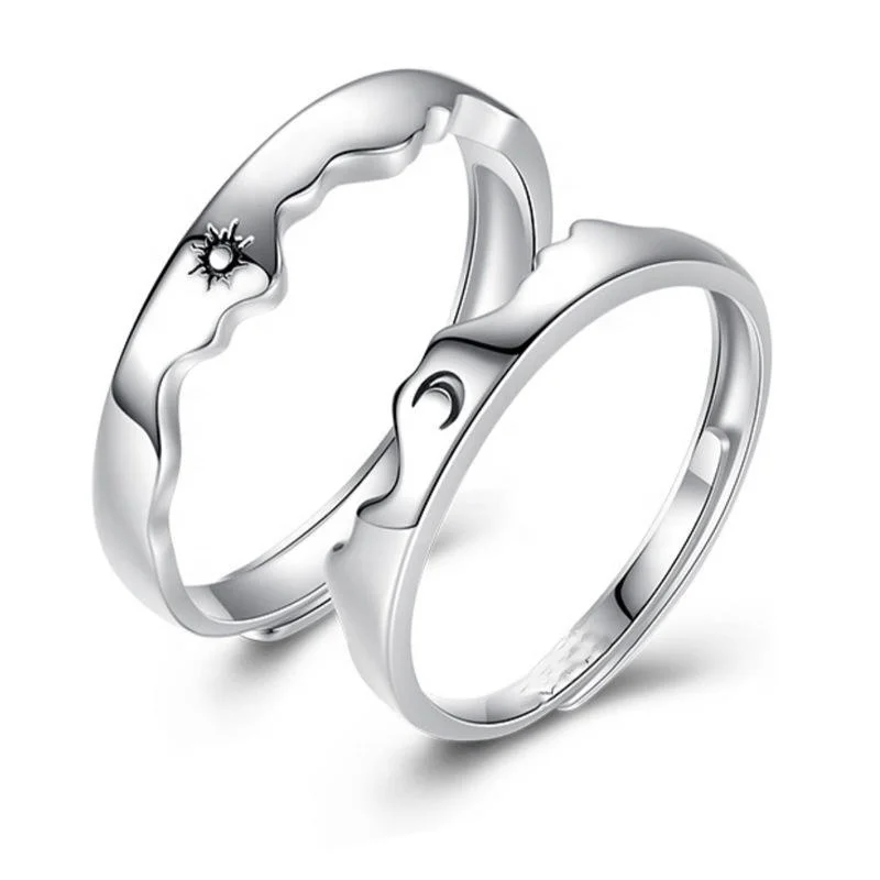 925 Sterling Silver Sun Moon Couple Rings Open Adjustable Ring Each Other Lover Couple Friends Gift Wedding Jewelry Rings