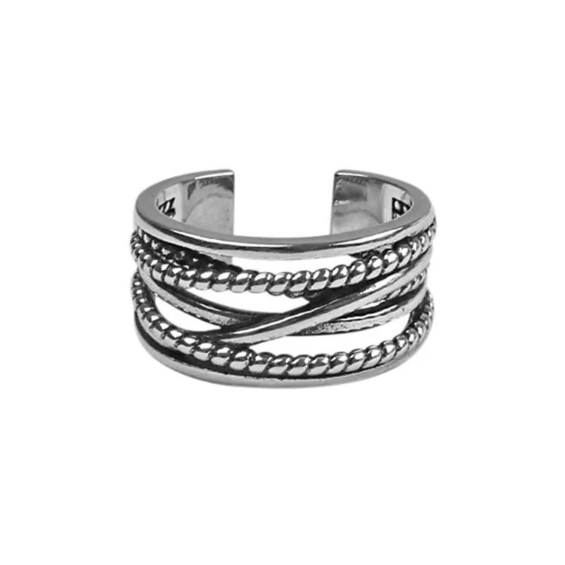 Hot Sale 100% 925 Sterling Silver Crossover Rings Vintage Oxidized Band Open Mid Knuckle Finger Ring for Couples Women Men