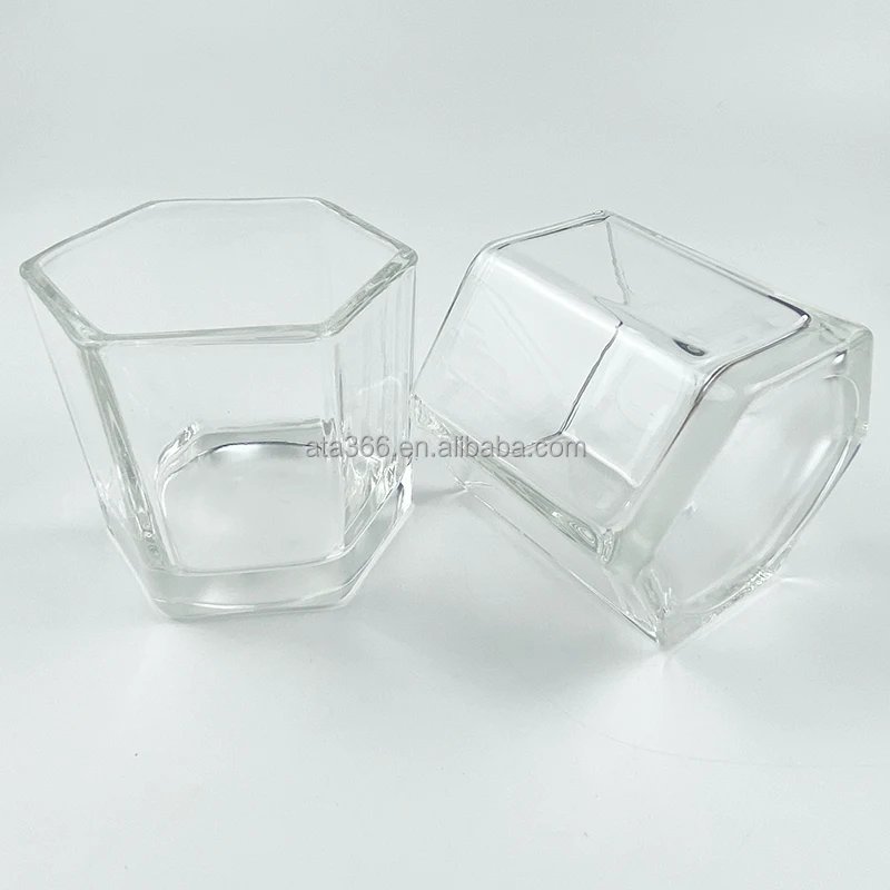 Factory Price High Quality 10oz Clear Hexagon Glass Unique Candle Jars Candle Jar for Luxury Candles