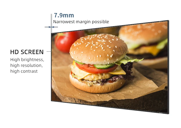 Ultra narrow bezel coffee shop KFC fast food restaurants 43 inch indoor lcd wall mount digital signage menu board display screen