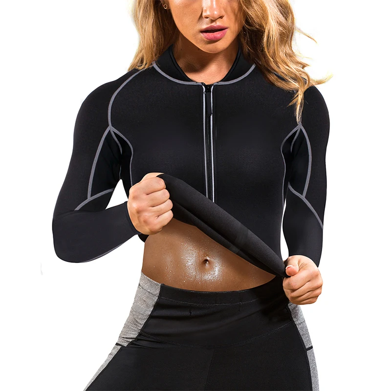 Women Sauna Sweat Jacket Long Sleeve Neoprene Workout Shirts 5 Times Sweating Loss Weight Sauna Suits