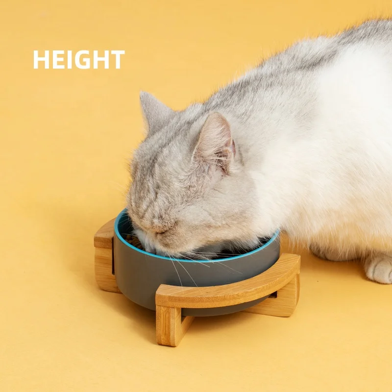 Raised Ceramic Bowl Protect Cervical Cat Water Water Food Feeder Pet Bowl Large Dog Pot With Stable Bamboo Stand