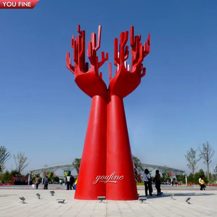 Уличное украшение для сада, большая современная металлическая абстрактная статуя, красная ручная скульптура из нержавеющей стали