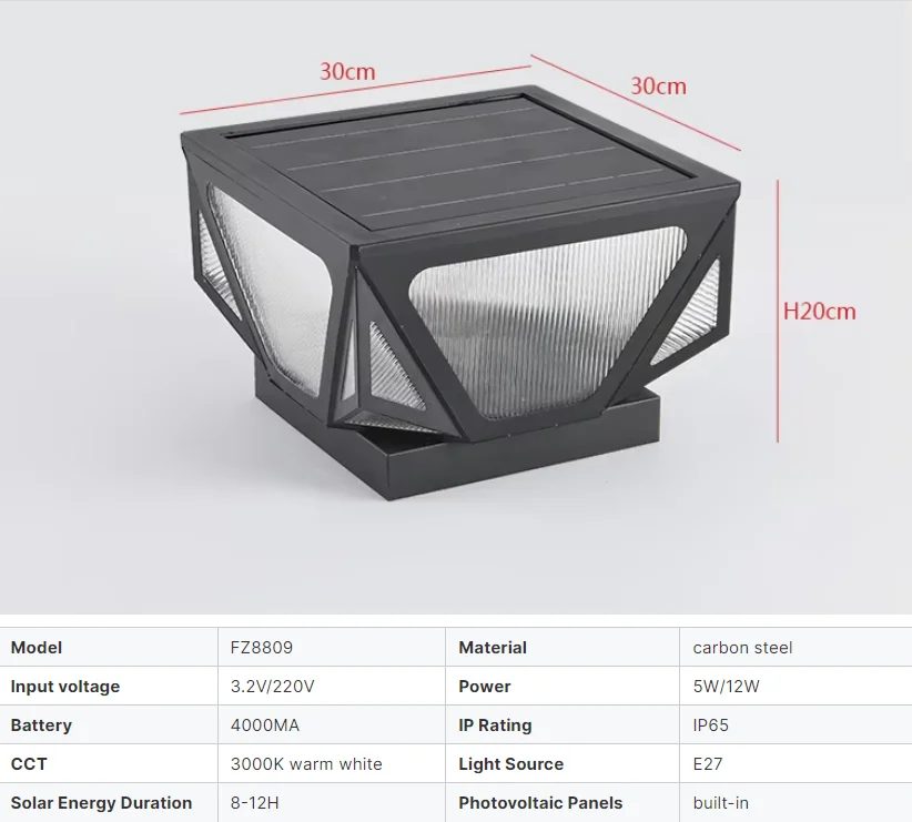 High quality designer style outdoor wall solar garden light villa wall landscape garden gate waterproof pillar light