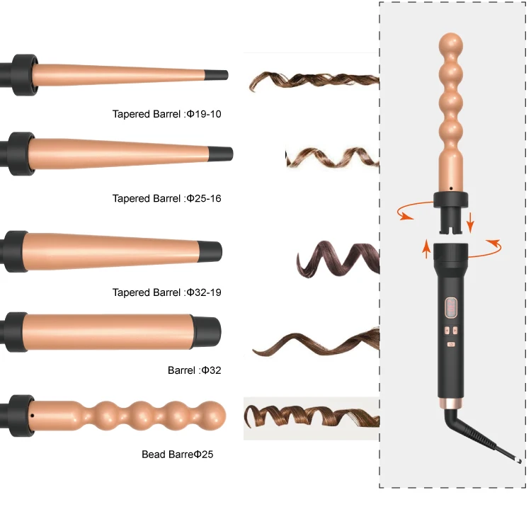 Wholesale high quality ceramic electric Curling wand set interchangeable hair curler 5 in 1 curling iron Hair Curling wand