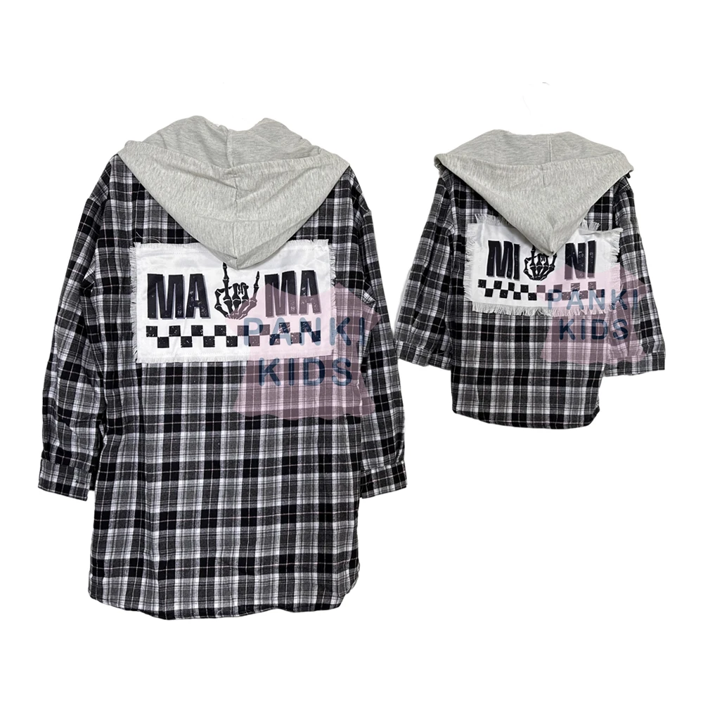 Factory Quick TAT High Quality Oversized Customizable Mommy and Me Plaid Shirts Fall Outfits Family Matching Outfits