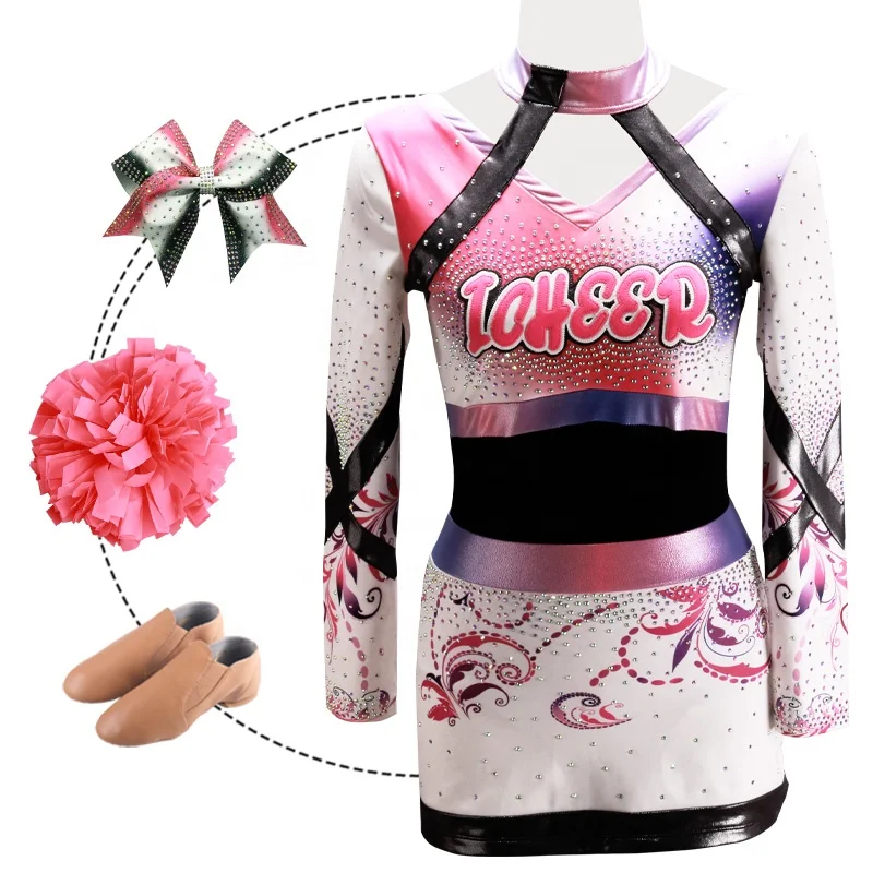 OEM Free Design Sublimation Mystique Fabric Cheerleading Uniforms With AB Crystal Youth Cheer Team Outfit