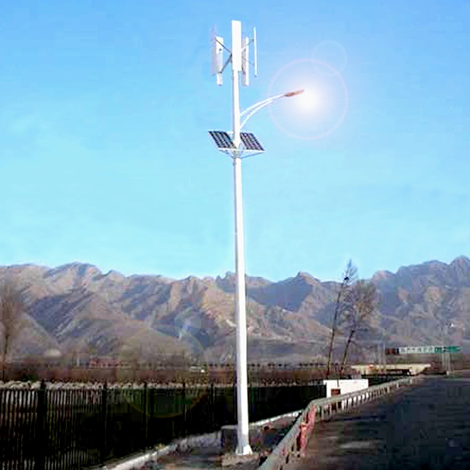 Solar Panel Street Light and Communication Antenna Mounted on a Steel Tower or Pole