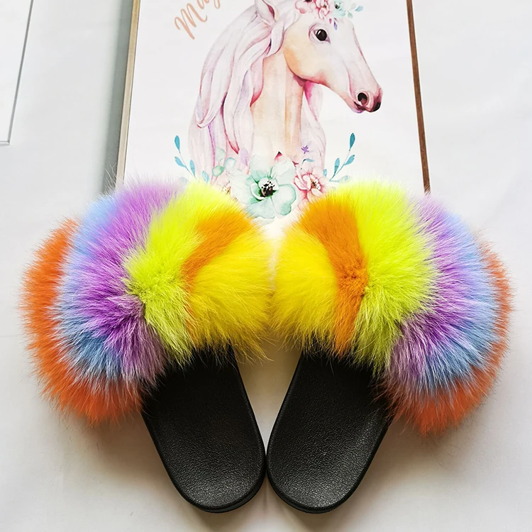 
Wide varieties fur slides with rhinestones wholesale raccoon fur slippers fur slides fox 