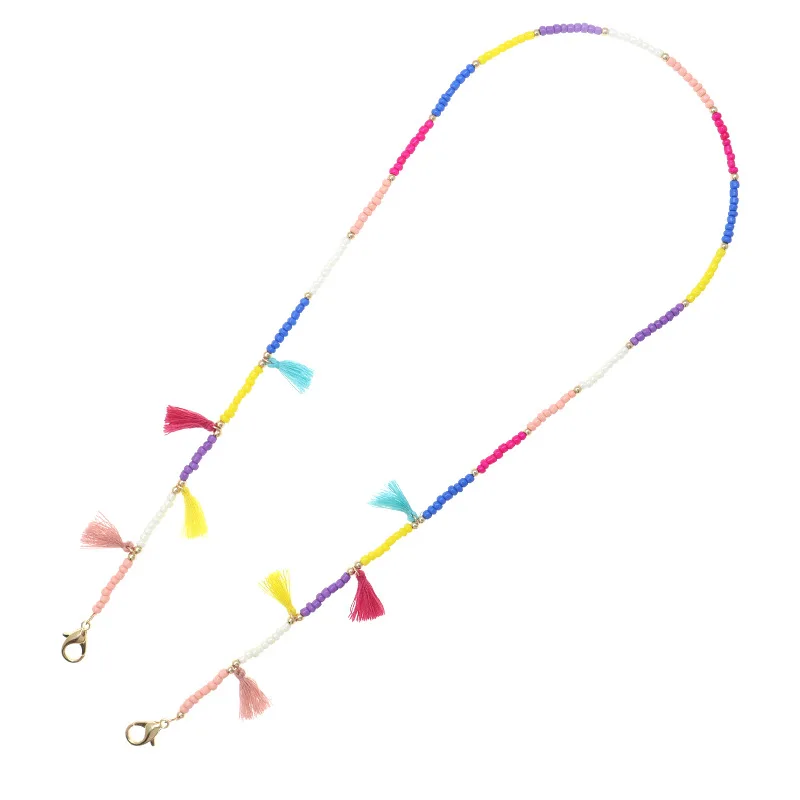 Hotsale Handmade Masking Holder Candy Colour Tassels Seed Beads Anti Lost Lanyard String for Eyeglass Chain
